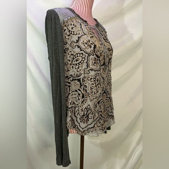 Hale Bob Beaded Top Ornate Gray Gold Velvet Whimsigoth Boho Eclectic Size Medium - Picture 7 of 13